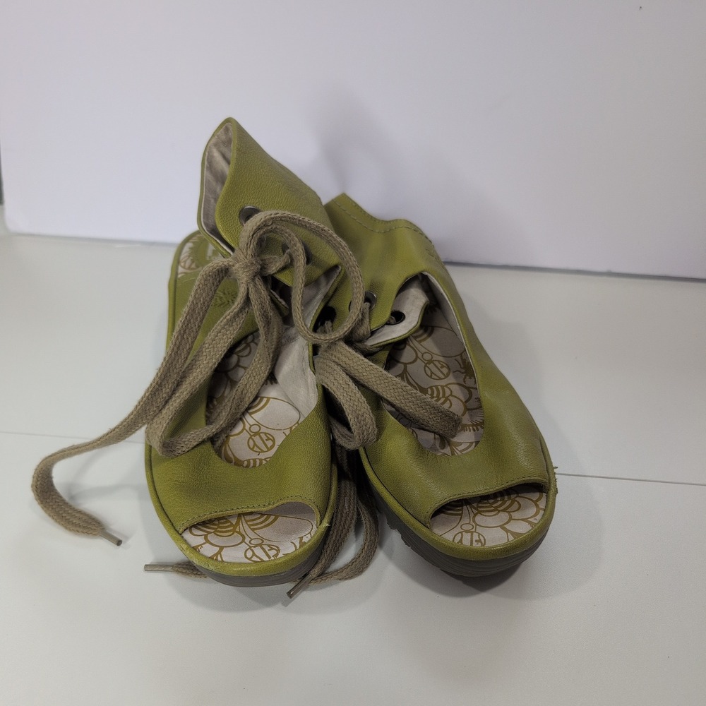 Fly London Yala Olive Green Leather Lace Up Wedge Sandals P500205017 Womens 41 - Picture 3 of 10